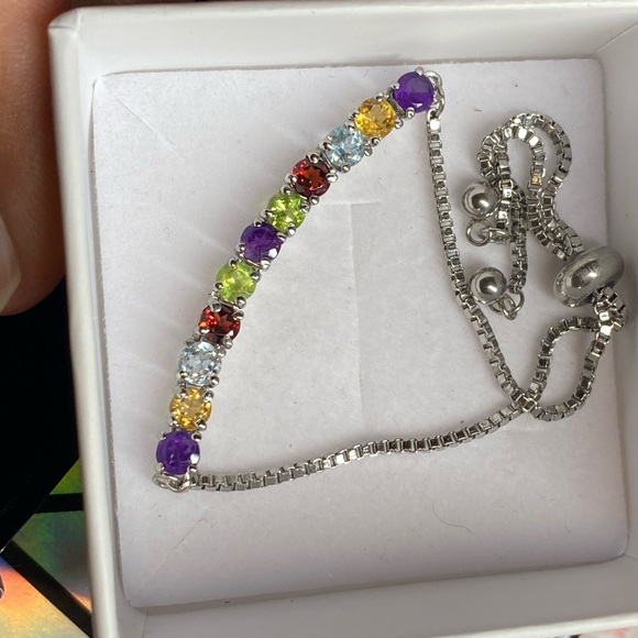 Mutli Gemstone Bolo Bracelet in Sterling silver - Picture 4 of 7